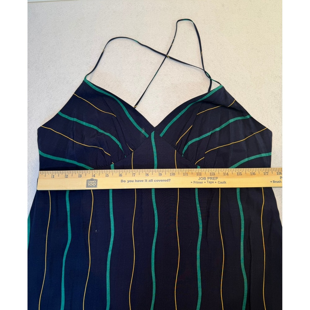 Madewell Navy Blue Striped Slip Midi Dress V-Neck Cross Back Size 14 NEW - Picture 7 of 12